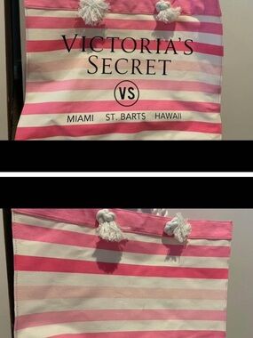 Victoria's Secret Pink and White Striped Canvas Tote